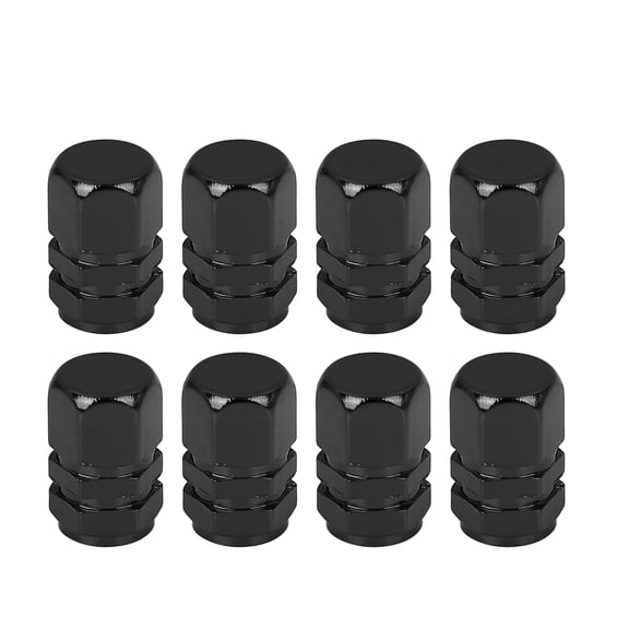 Motoforti 8pcs Black Tire Stem Valve Caps Wheel Valve Covers Car Dustproof Hexagon Shape Aluminium Alloy Tire Cap