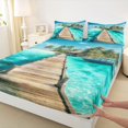 thumbnail image 4 of jejeloiu Tropical Beach Pier Bed Sheets,Palm Tree Print Full Size Sheets For Boys,Teal Blue,4pcs,1 Flat Sheet, 1 Fitted Sheet and 2 Pillowcases, 4 of 6