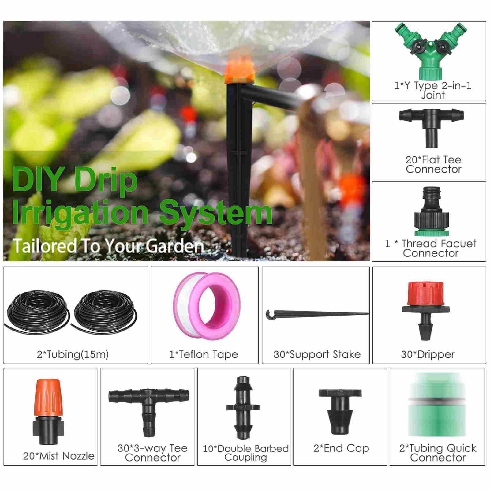 watering system Watering Plant Watering Drip Irrigation Kit DIY Watering System with Nozzles Misters Drippers 30 Meters Tubing for Garden Lawn Patio