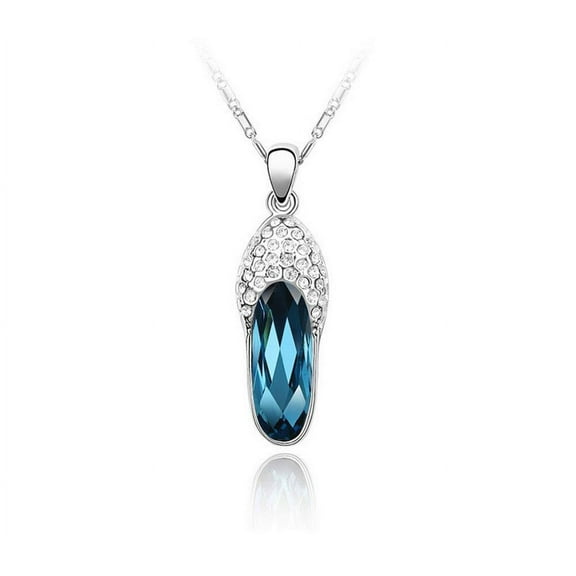 KATGI Fashion 18K White Gold Plated Beautiful Little Slipper Austrian Blue Crystal Pendant Necklace