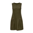 thumbnail image 4 of Levmjia Women's Sleeveless Dress Casual Solid Color Round Neck A Line Dress with Pockets Button Detail Loose Fit Shift Dress for Women Daily Summer Vacation, 4 of 5