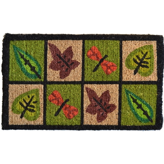 Imports Decor Inc 30" Green and Brown Rectangular Dragonfly Basic Coir Door Mat