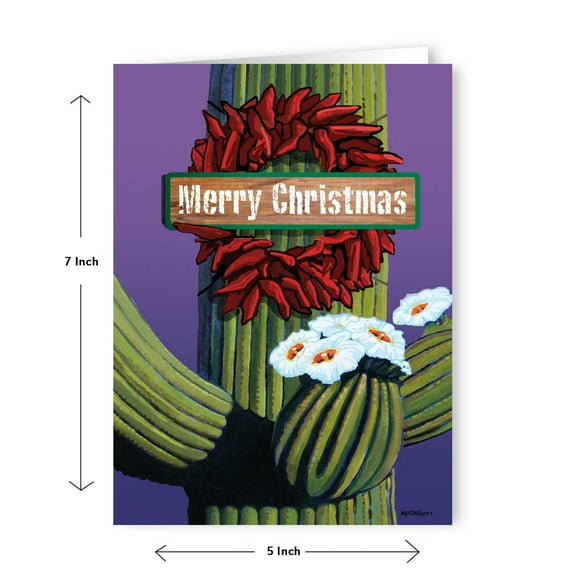 Saguaro Cactus Merry Christmas Card - 18 Cards and 19 Envelopes - 40071