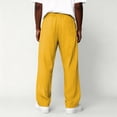 thumbnail image 5 of Domuza Pants for Men Casual Loose Hemp Drawstring Elastic Waist Trousers Lightweight Wide Leg Linen Pant with Pocket Yellow 2XL, 5 of 6