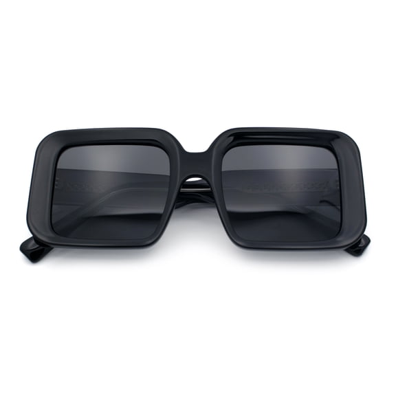 Womens Polarized Mod Rectangle Minimal Vintage Vibe Hipster Sunglasses All Black
