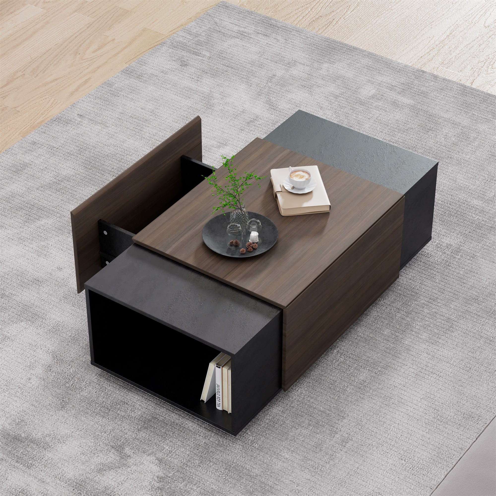 Kepooman 47" Farmhouse Coffee Table with Drawer, Tea Table for Living Room or Office , Armando & Texture Black, Light Brown Kepooman 47" Farmhouse Coffee Table with Drawer, Tea Table for Living Room or Office , Armando & Texture Black, Light Brown