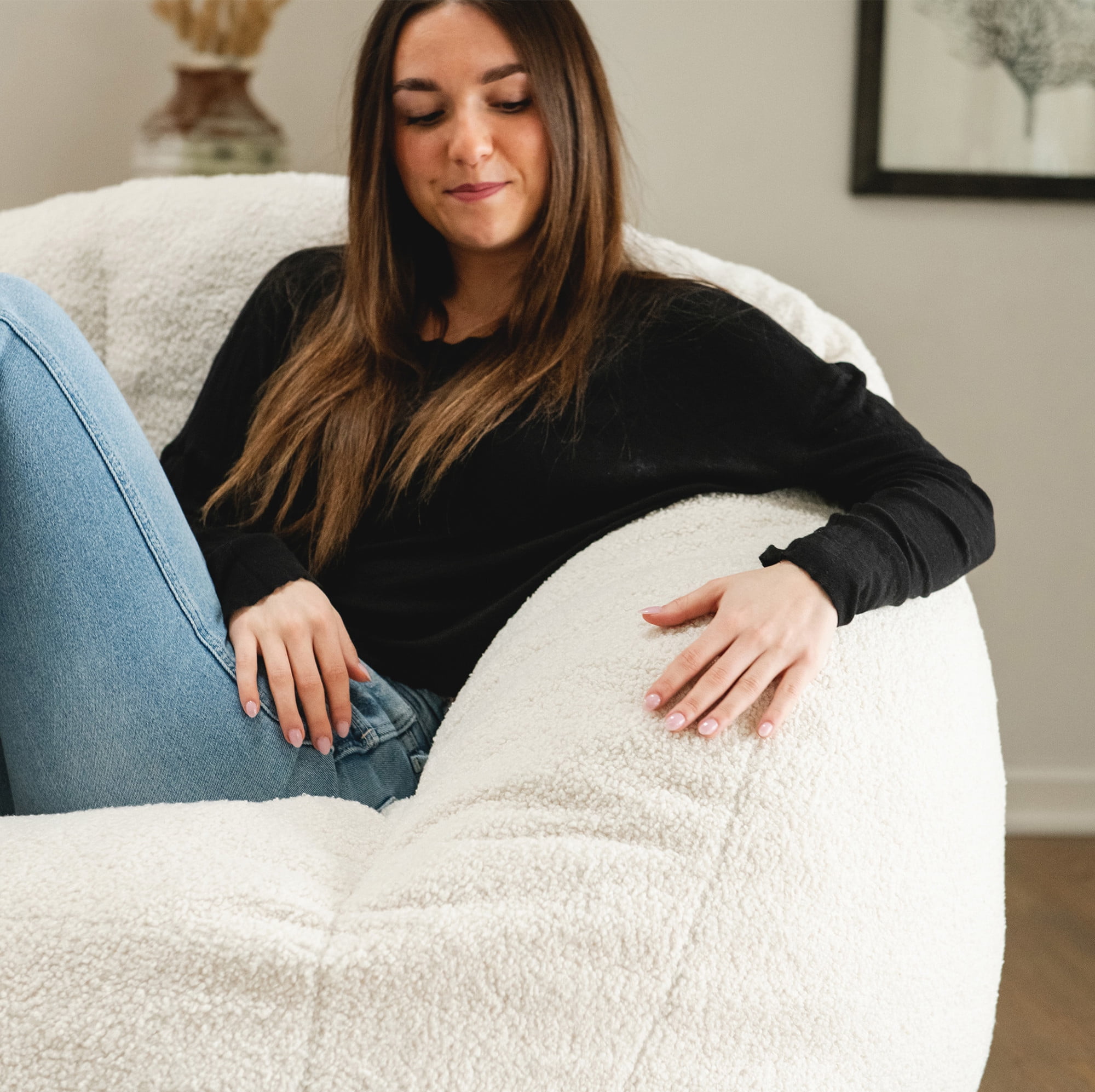 Big Joe Cloudberry Bean Bag Chair, Foam-Filled Structured Seat, Teddy Boucle, Icing, Adults