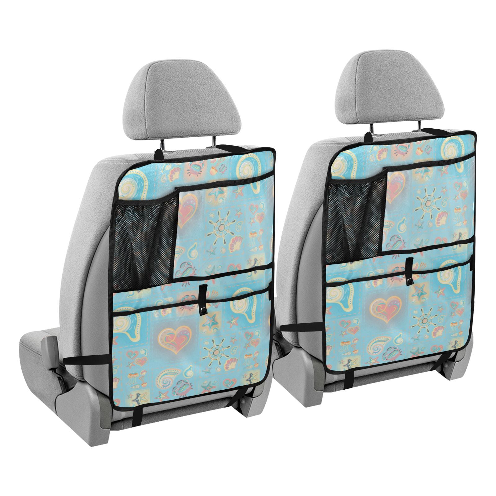 Seamless pastel ocean pattern Back Seat Cover + Pocket Storage Organizer, 173 Pack Multifunctional Kick Mats Backseat Protector