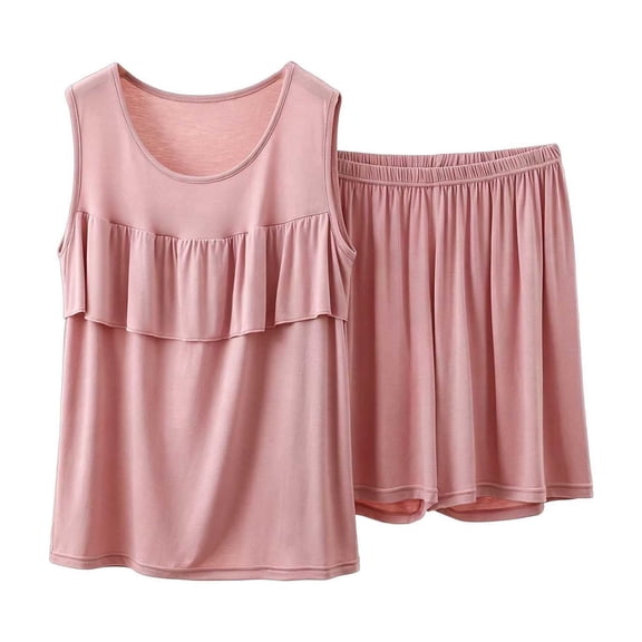 ROHUUQUE Women's Pajama Set Solid Cotton Tank Top & Shorts 2 Piece Sleeveless Loungewear