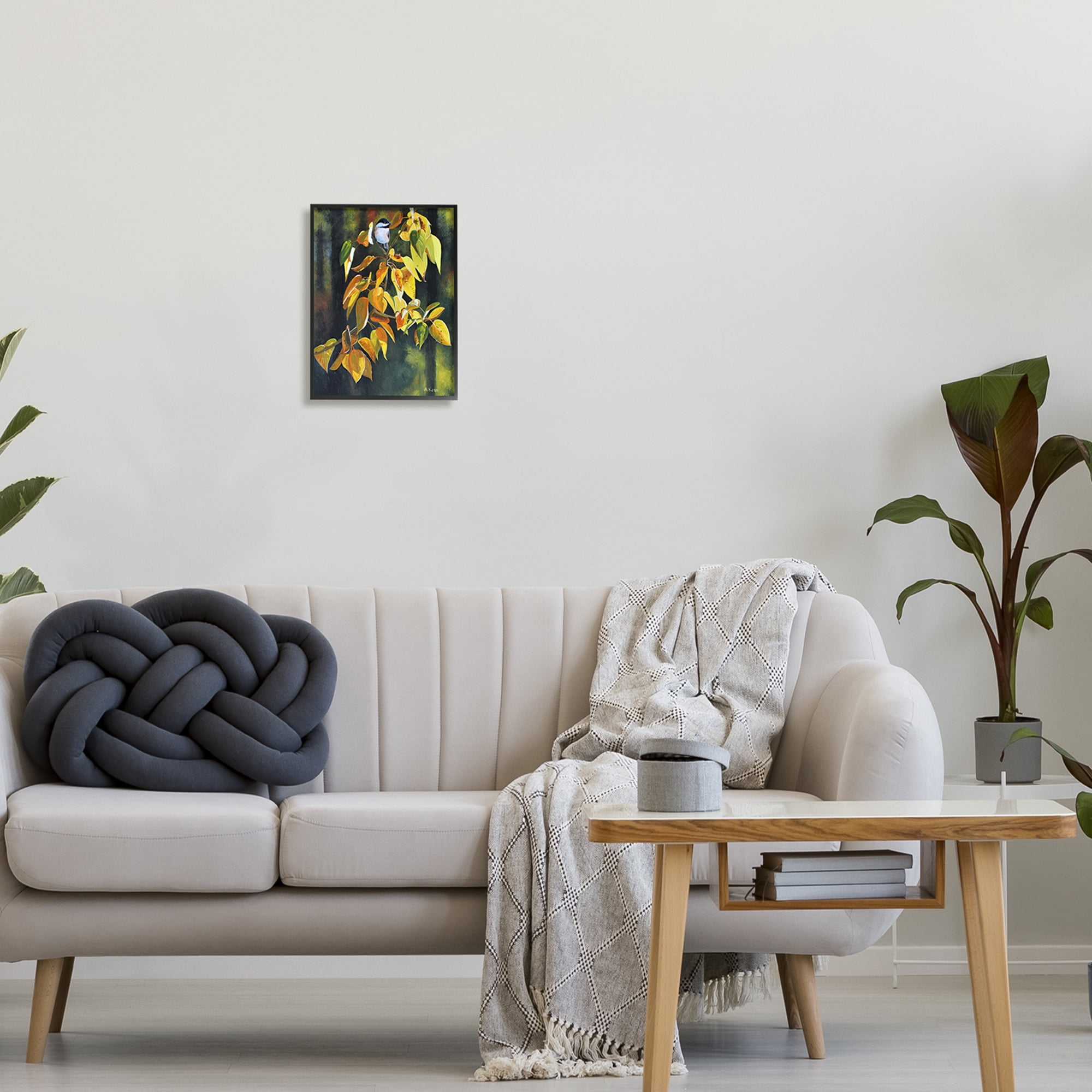 Stupell Industries Bird on Autumn Branch Botanical & Floral Painting Black Framed Art Print Wall Art, 11 x 14
