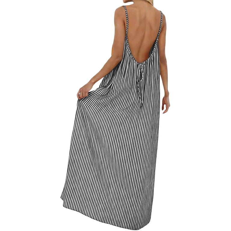 Makaor Backless Cami Dress for Women Shift Linen Maxi Dresses Plus Size  Sleeveless Spaghetti Strap Dress Solid Scoop Neck Beach Vacation Clothes  Black L - Walmart.com
