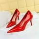 thumbnail image 3 of Zapatos de mujer minimalistas, delgados, clásicos, ultraaltos, con tacón de boca baja, puntiagudos, de cristal, lacados, de cuero, para banquetes, 3 of 5