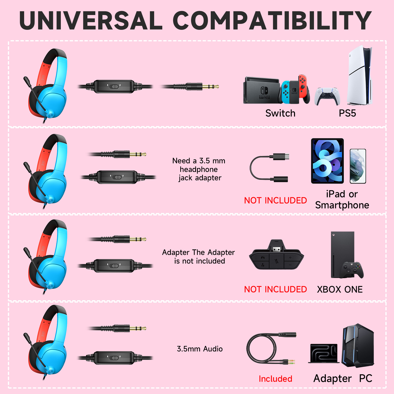 Fonhaid Gaming Headset with Noise-Canceling Mic, Red & Blue photo 8