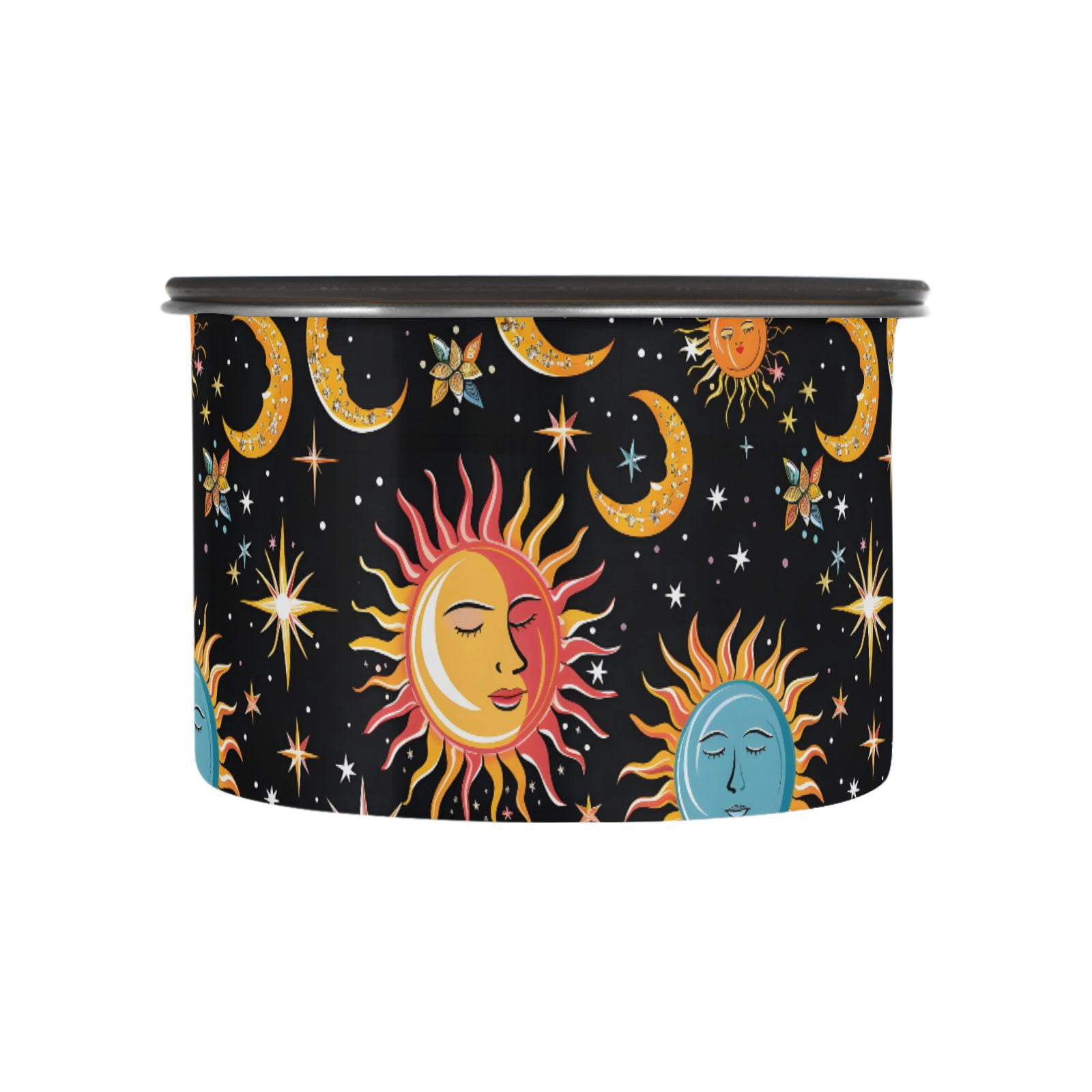 Sun Moon Star Starry Sky Cartoon Airtight Coffee Bean Canister 30oz Food Storage Containers with Lids For Gournd, Tea, Sugar, Flour, Rice, Cereal, Candy Cookie Jar