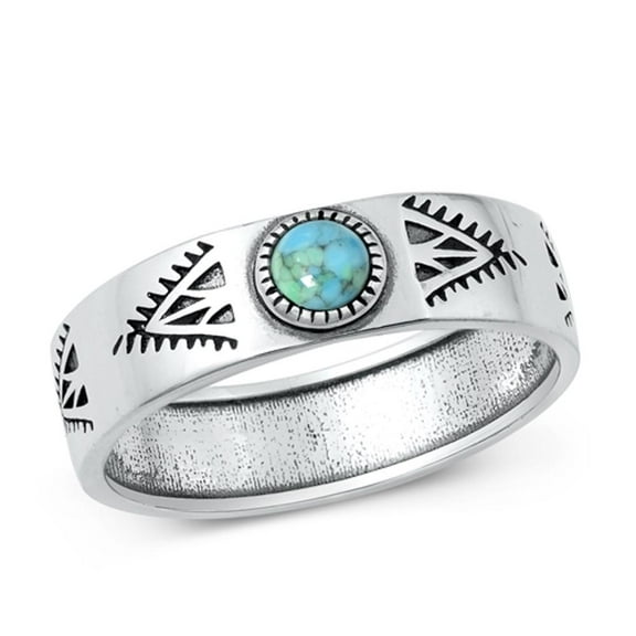 Simulated Turquoise Design Ring .925 Sterling Silver Band Blue CZ Jewelry Female Size 10