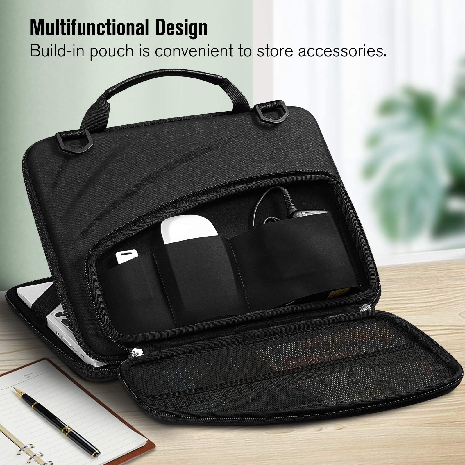 11-11.6 Inch Chromebook Sleeve Case - Protective Briefcase Shoulder Bag with Accessory Pouch for Up to 11.6" Laptop Notebook Ultrabook, Black