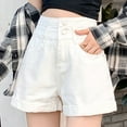 thumbnail image 2 of Sngxgn Women's Casual Mid Rise Denim Shorts Stretch Ripped Raw Hem Jean Shorts(White,L), 2 of 4