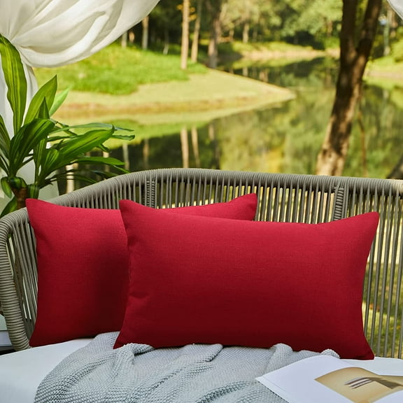 Outdoor Pillows for Patio Furniture Waterproof Pillow Covers Square Garden Cushion Farmhouse Linen Throw Pillow Covers Shell for Patio Tent Couch 18x18 Inch-2pcs