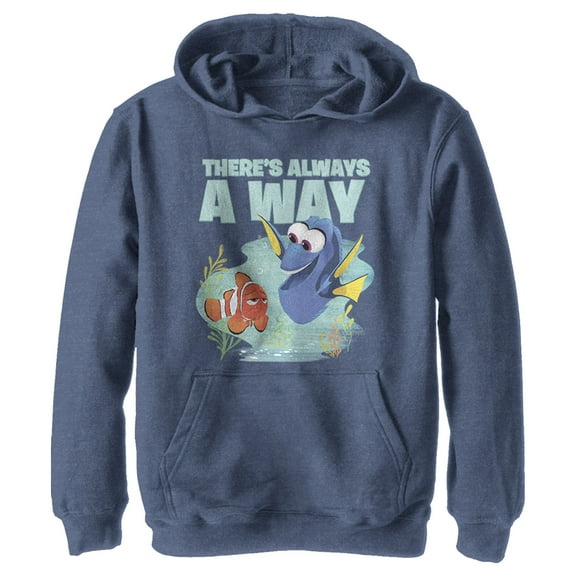 Boy's Finding Dory Always A Way Pull Over Hoodie Navy Blue Heather Large