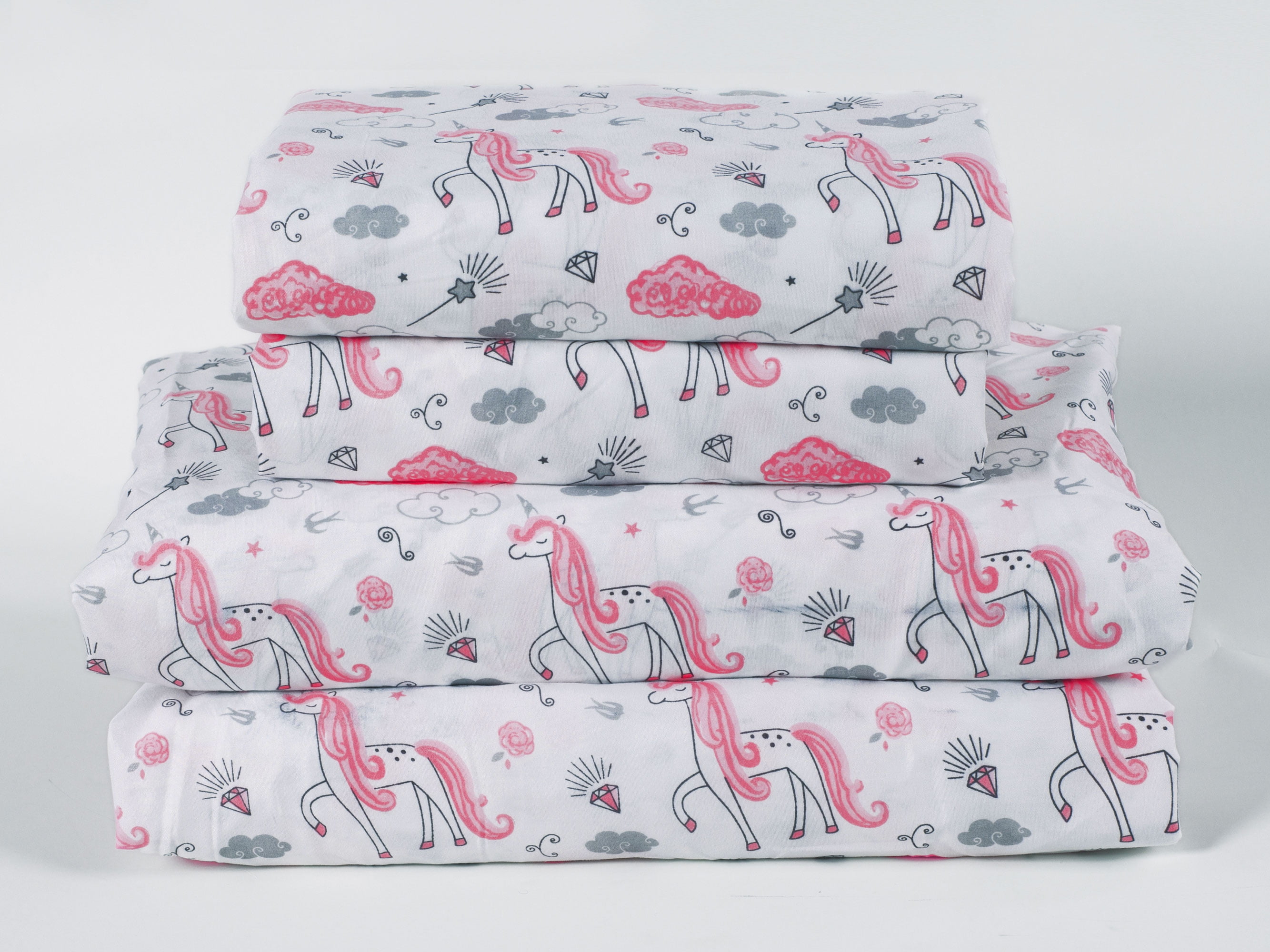 Pink Purple Unicorn Trees 4 pc Cotton Flannel Sheet Set Twin Full Queen King Bed