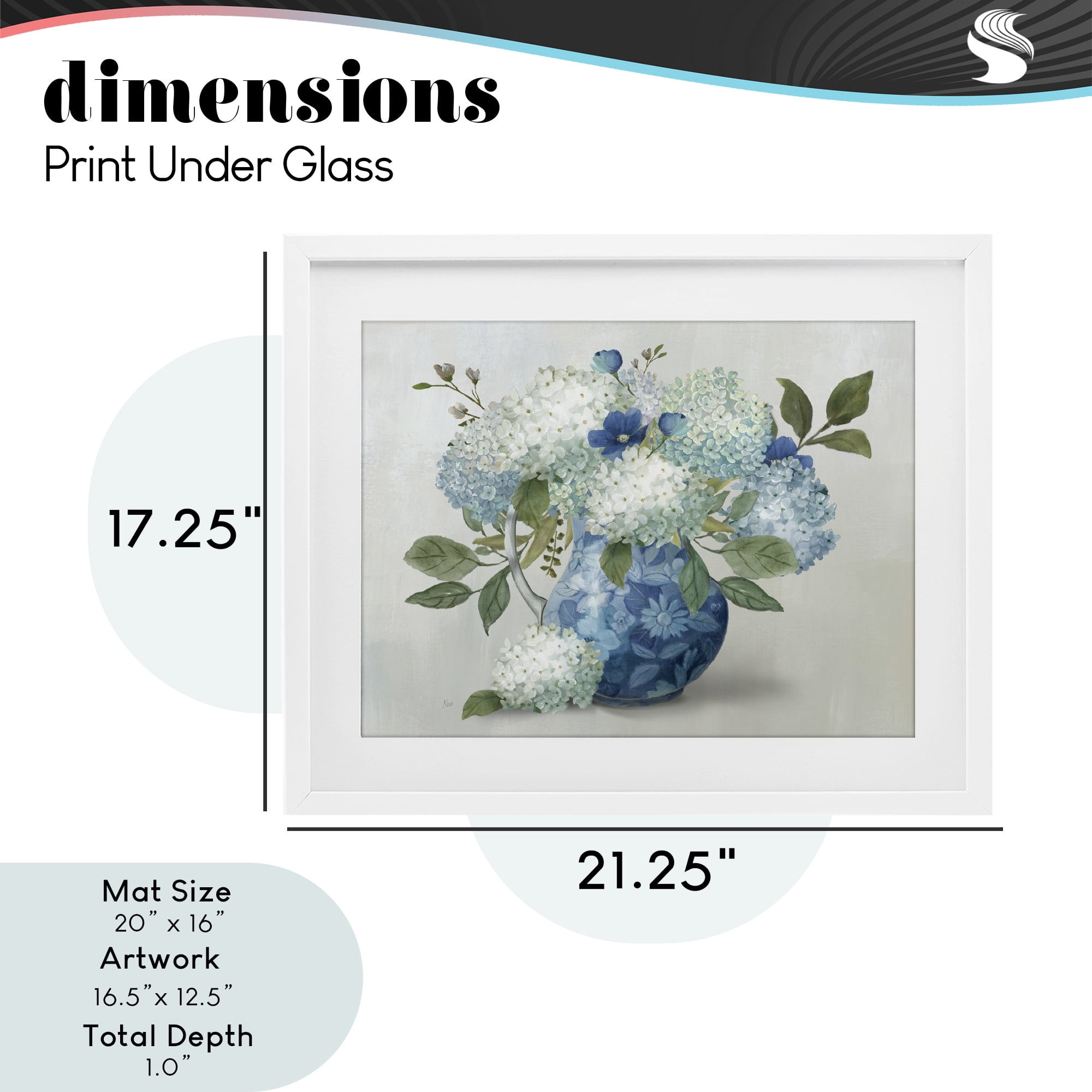 Stupell Industries Ornate Vase with Hydrangeas White Framed Print Under Glass, design by Nan