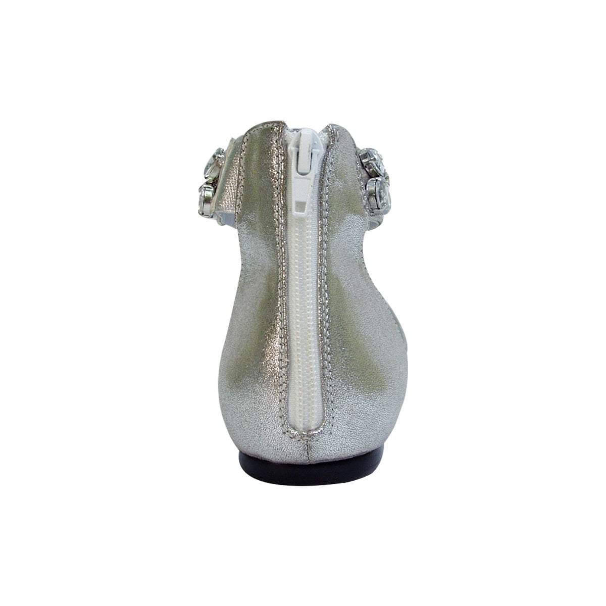 FUZZY Jill Women Wide Width Open Shank Decorative Crystal Elastic Ankle Strap Flats SILVER 5