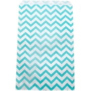 200 Qty 4" x 6" Decorative Flat Paper Gift Bags - Teal Blue Chevron Pattern on White Kraft Bags - for Sales/Treats/Parties Cookies/Gifts - N'icePackaging