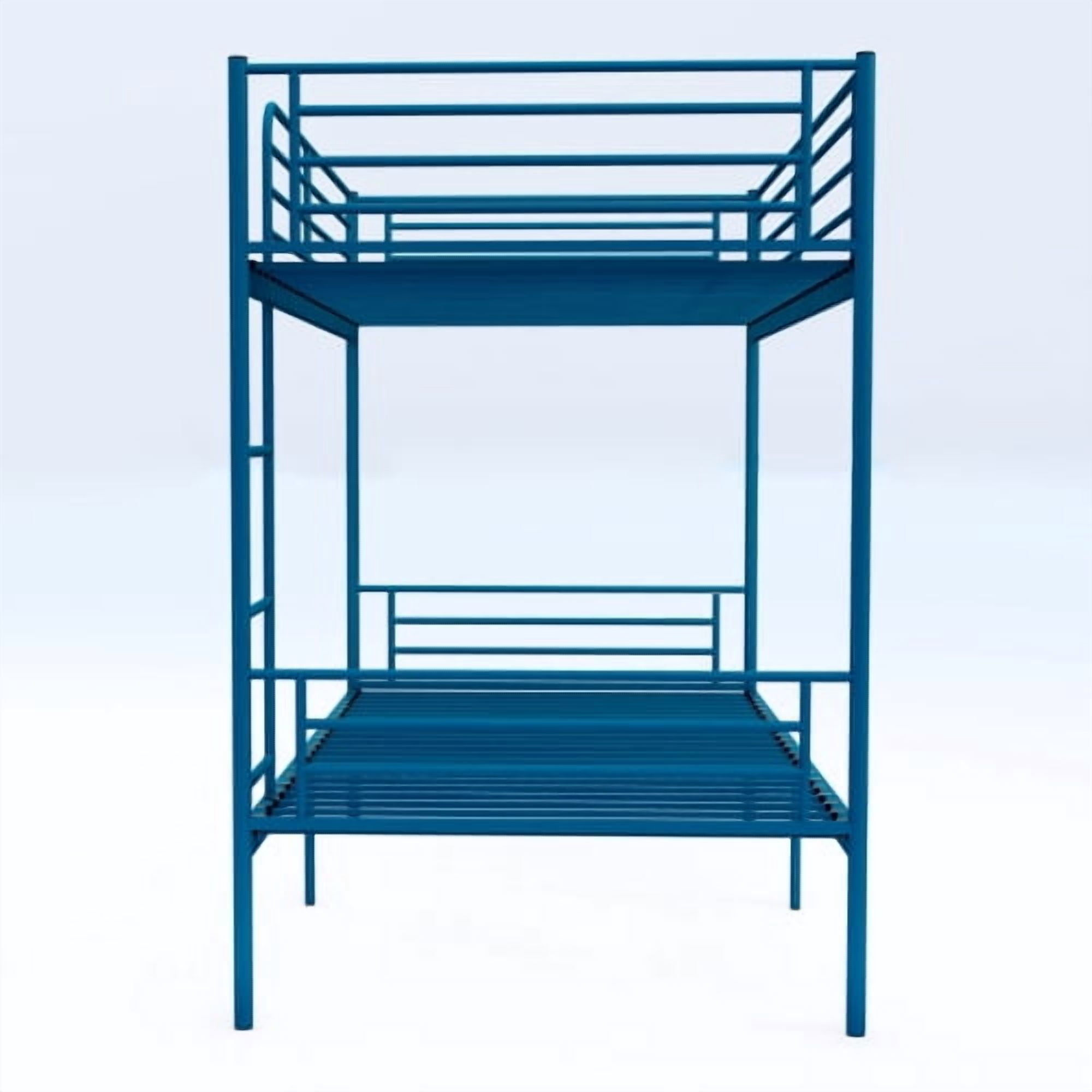 Twin Over Twin Metal Bunk Bed with Ladder and High Guardrail, Convertible to 2 Twin Beds, Noise-Free, Storage Space, Blue