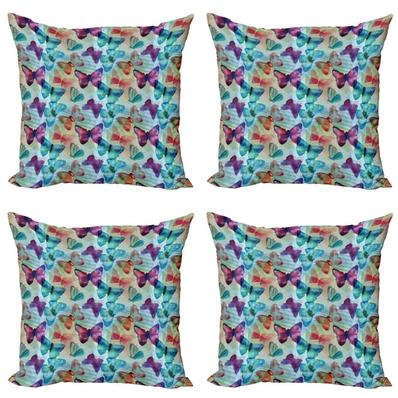 Ambesonne Colorful Throw Pillow Cover 4 Pack, Butterflies Letterings, 24", Multicolor