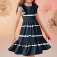 thumbnail image 6 of Avrntaa Cute Ruffle Sleeve Girls Summer Dress Casual Crewneck Swing A-Line Midi Dress for Age 5 to 14, 6 of 8