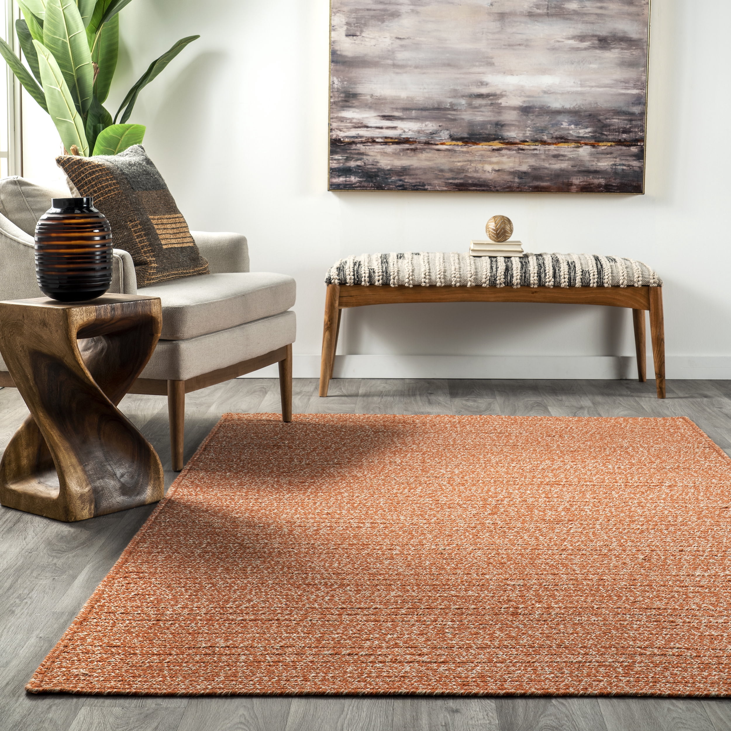nuLOOM Elvira Casual  Braided Cotton Area Rug, 8' x 10', Orange