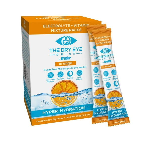 The Dry Eye Drink Orange Flavor l Ultimate Hydration for Dry Eyes l Sugar-Free Electrolyte Powder Packets l Blended with Vitamins, Green Tea, Turmeric, Taurine, and DHA l 5g x 20 Packets