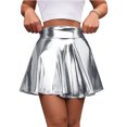 thumbnail image 2 of Wowcloth Women's Mini Skirt, Solid Color with Glossy Finish for Party and Daily Wear, 2 of 6