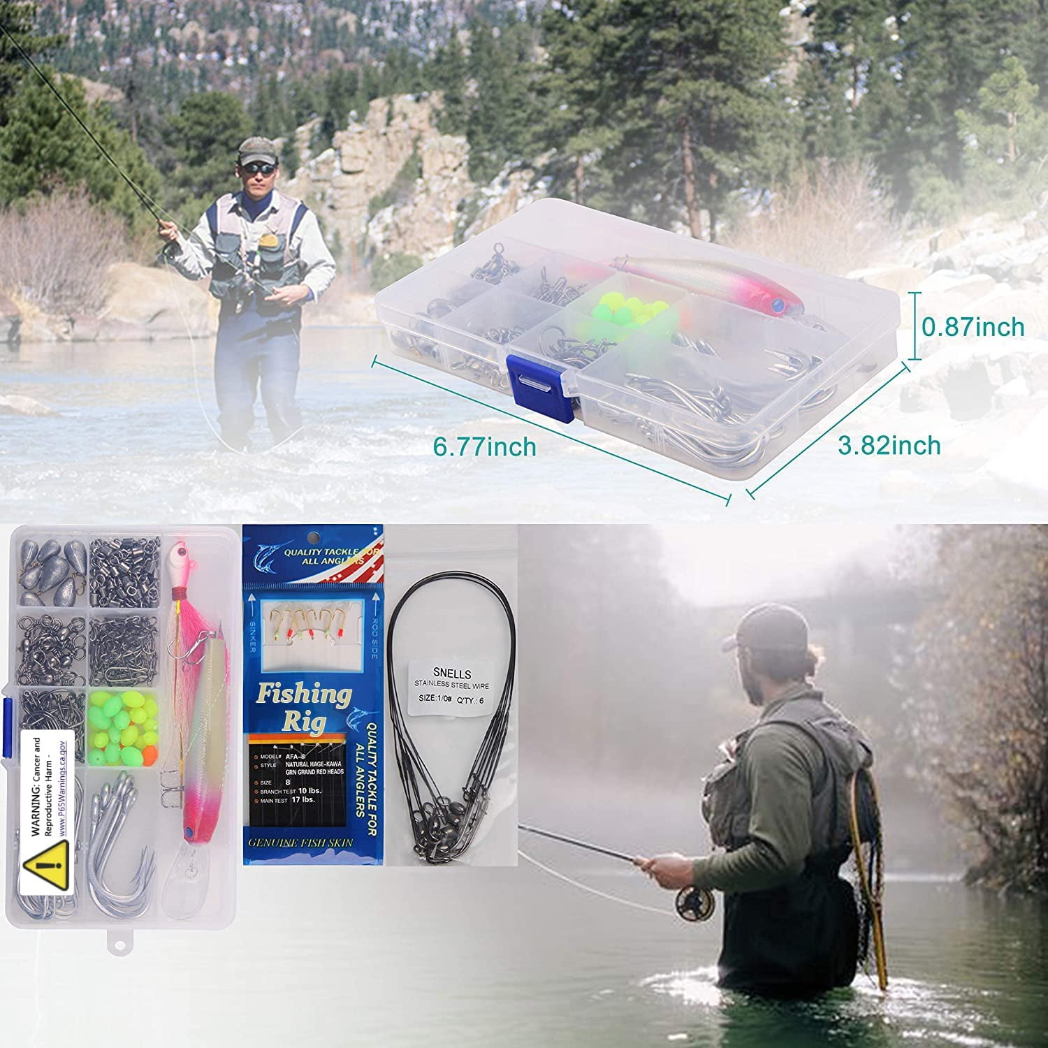 Saltwater Fishing Tackle Kit with Box, 226pcs Surf Fishing Bait Rigs Fishing Hooks Hard Bait Minnow Bucktail Jig Weights Fishing Swivel Snaps