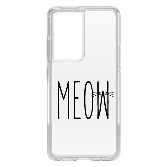 DistinctInk Clear Shockproof Hybrid Case for Galaxy S21 ULTRA 5G (6.8" Screen) - TPU Bumper Acrylic Back Tempered Glass Screen Protector - Meow - Cat Whiskers