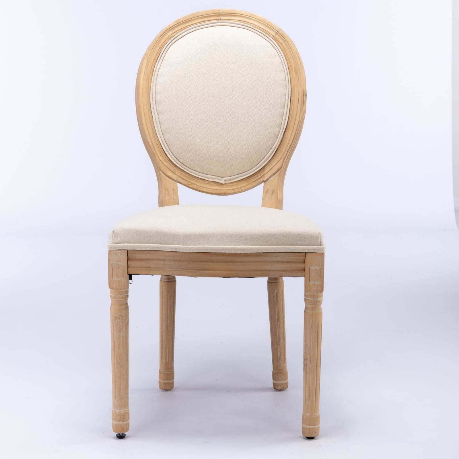 MAYEERTY French Style Dining Chair - Solid Wood Frame, Antique Painting, Linen Back, Beige, Set of 2