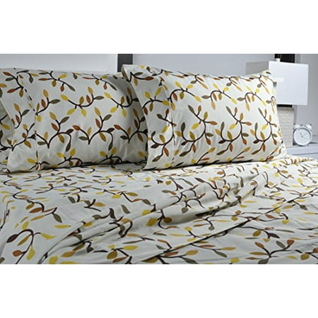 Highland Flat Sheet - Highland Collection Printed 300 Thread Count Cotton Rich sheet set Full Almond Leaves