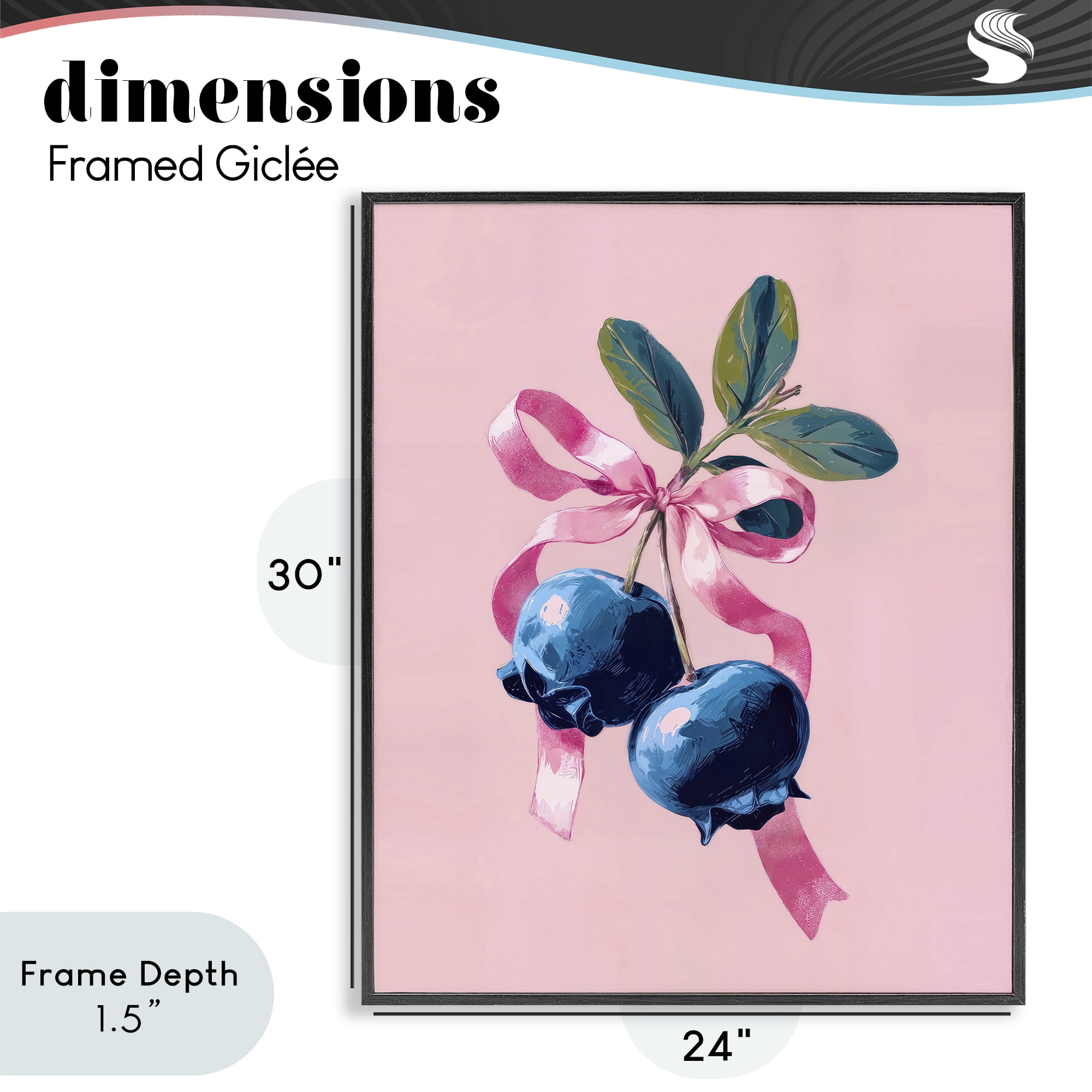 Stupell Industries Blueberry Branch with Pink Bow Black Framed Giclee Art, design by Imagine It Images