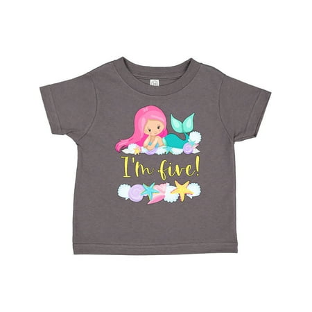 

Inktastic I m 5 Mermaid with Pink Hair and Shells Gift Toddler Boy or Toddler Girl T-Shirt