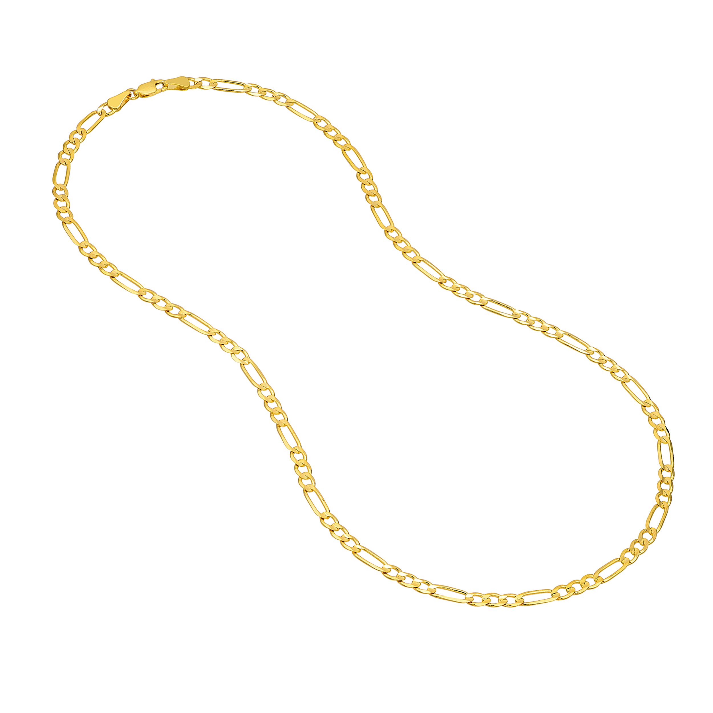 10K Yellow Gold 22" 4.5mm Light Concave Figaro Chain Necklace w/ Lobster Lock - Unisex