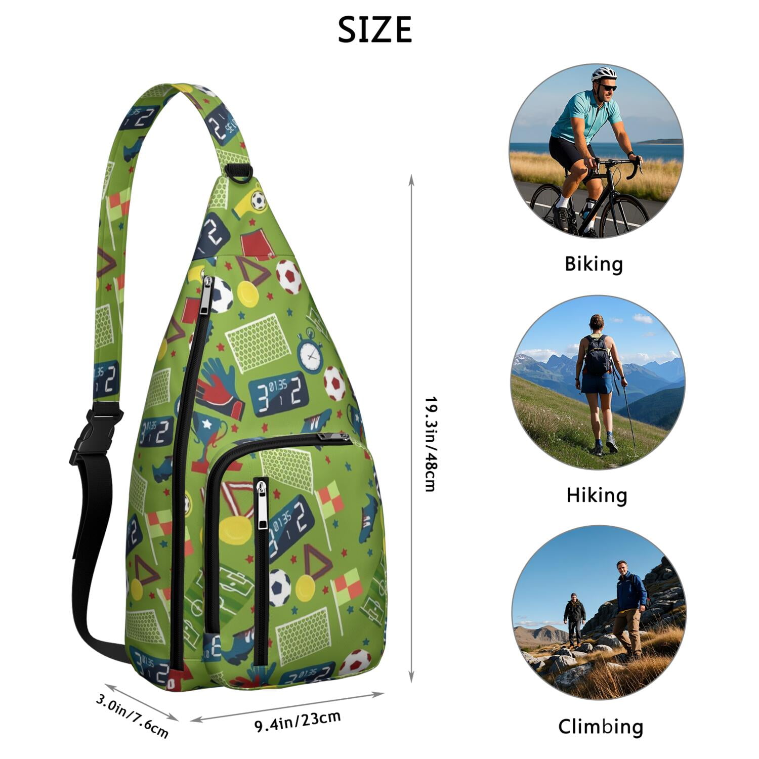 Sports Sling Backpack - Baseball, Football, Soccer, Basketball Print – Lightweight Crossbody Bag for Hiking, Gym, Travel – Athletic Gift for Sports Lovers