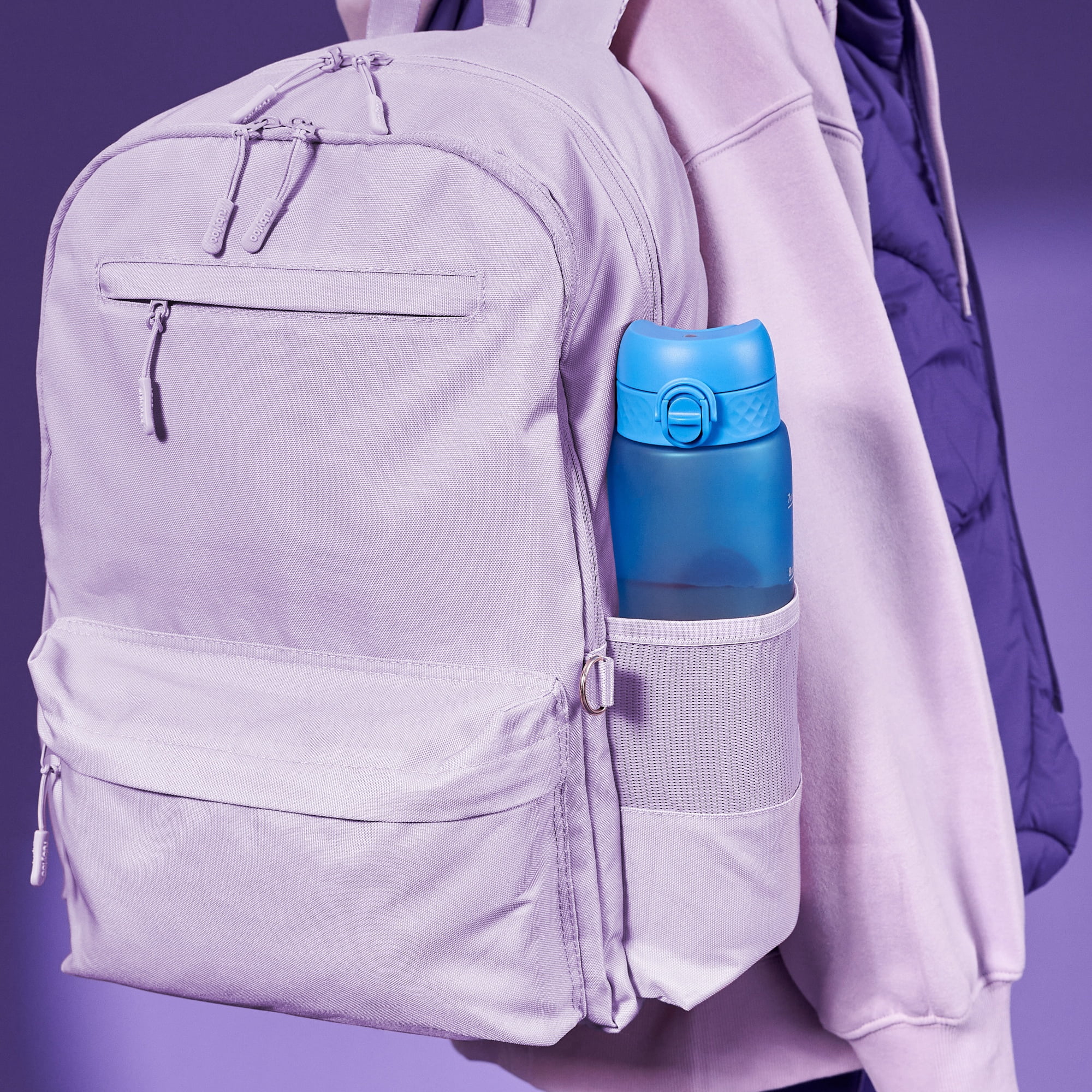 ION8 Leak Proof Flip-Top 1L Water Bottle with Times to Drink, BPA Free, Blue & Pink, 1000ml (32oz)