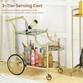 thumbnail image 3 of Glass Rolling Bar Cart, Rolling Serving Cart with 3-Tier Shelf, Directional Wheels & Universal Wheels, Mobile Wine Tea Serving Cart for Hotel, Club & Home (Gold), 3 of 14