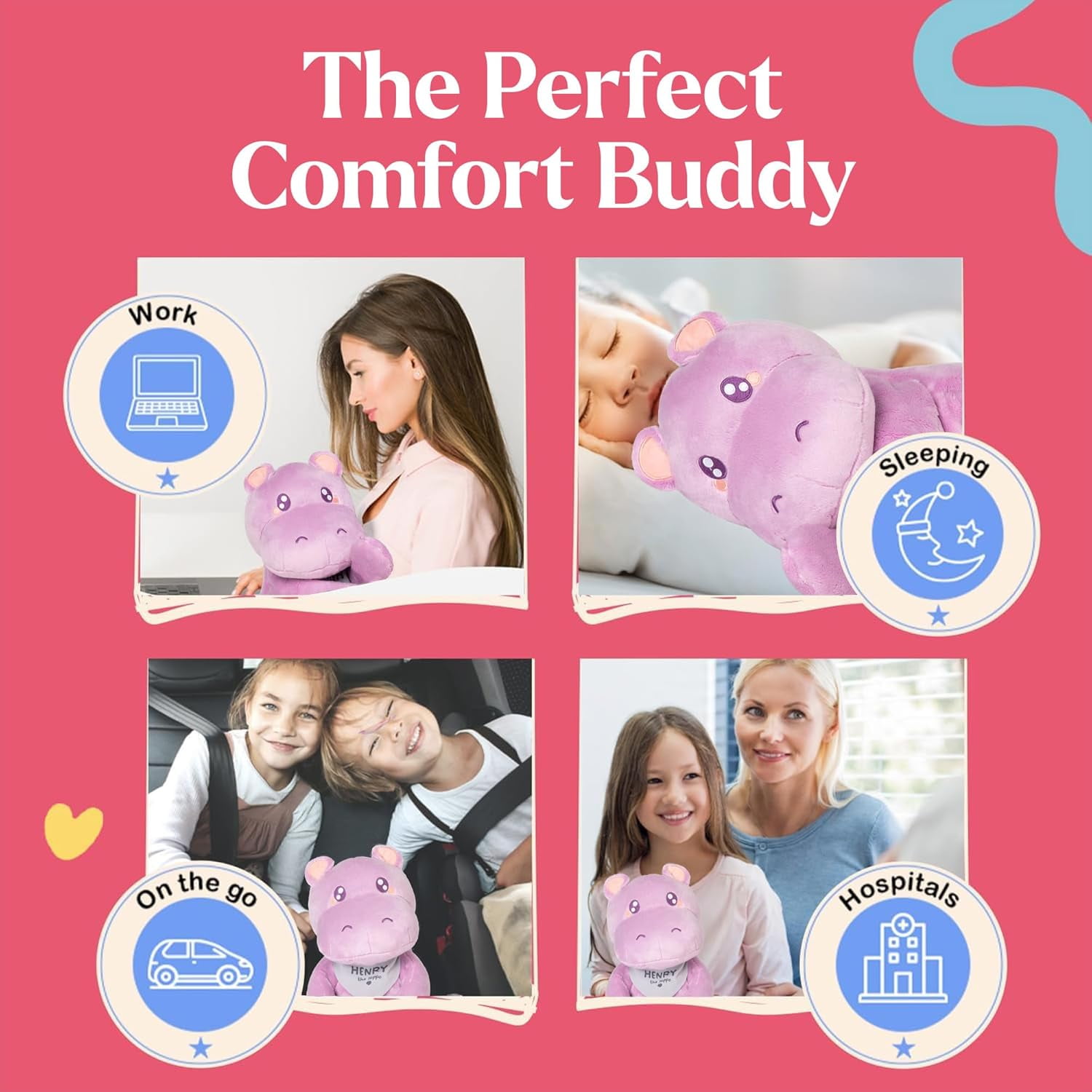 Lilly’s Love 5lb Weighted Stuffed Animal for Anxiety Relief, Henry The Hippo, Sensory Plush for Kids & Adults