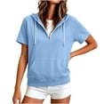 thumbnail image 5 of Frostluinai Women's Short Sleeve Half Zipper Hoodie Casual Raglan Pullover Basic Solid Lightweight Fall Sweatshirts with Pocket S-XXL, 5 of 9