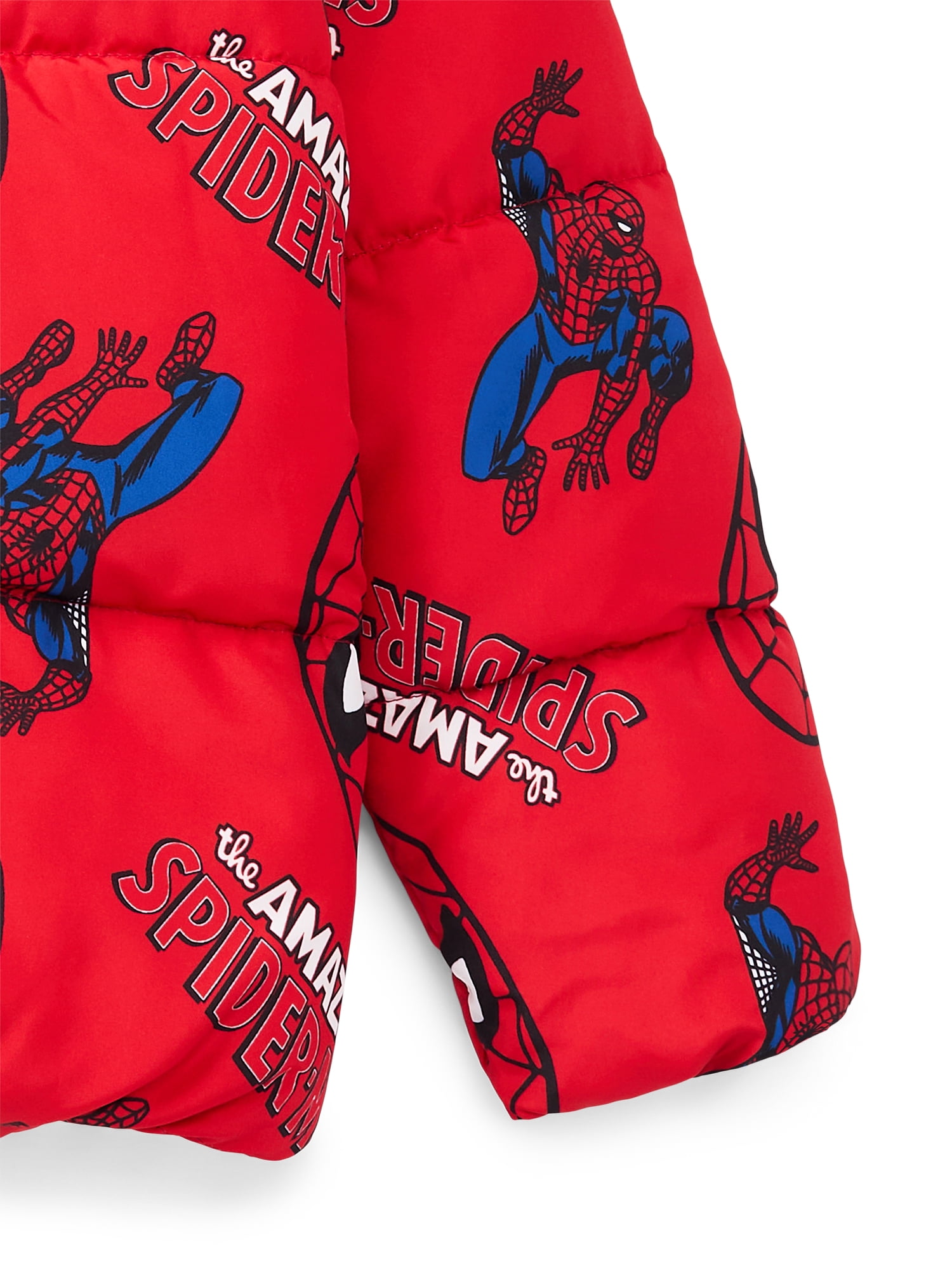 Spider-Man Little and Big Boys Graphic Zip Puffer Jacket, Lightweight, Sizes 4-12