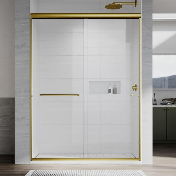 UKD12 56"- 60" W×80" H Semi-Frameless Stainless Steel Bypass Double Sliding Shower Door with 1/4" (6mm) Certified Tempered Clear Glass. The Diplomat Series