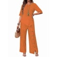 thumbnail image 2 of Women'S Asymmetric Hem Pants Set Elegant Fashion Casual Button Sleeve Shirt Loose Two Piece Outfit Orange L, 2 of 7