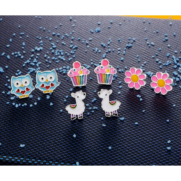 33 Pairs Hypoallergenic Earrings for Girls Sensitive Ears Studs Set - Butterfly  Earrings Set for Kids - Mermaid Earrings CZ Stud Earrings for Little Girls  - Animal Earrings for Teen Girls #2 - 