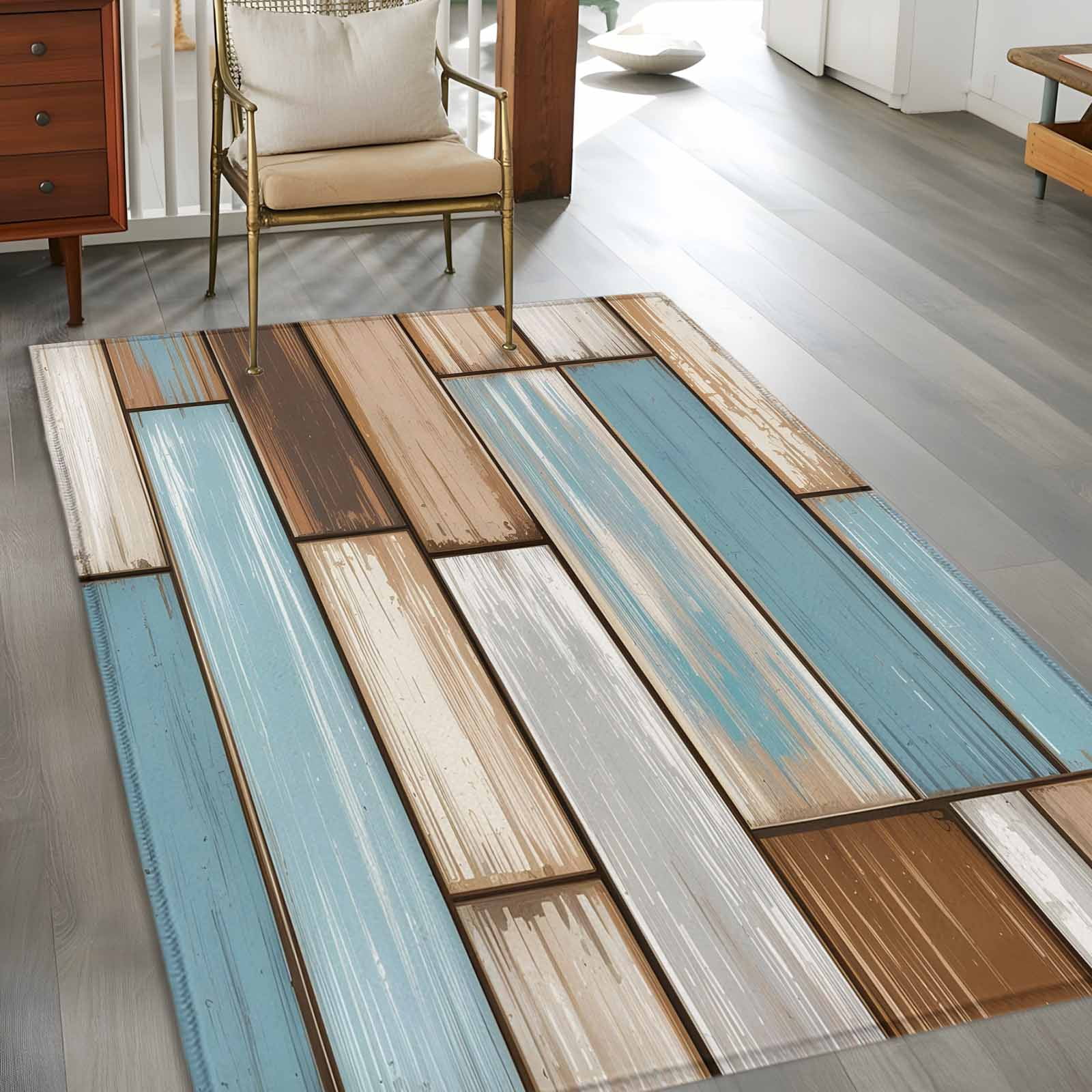 Area Rugs 2.7'x5', Blue Beige Brown Vintage Carpet for Living Room Bedroom Dining Room, Retro Farmhouse Elegant Pastoral Throw Kitchen Rugs Non Slip Washable Rectangle Indoor Outdoor Rugs